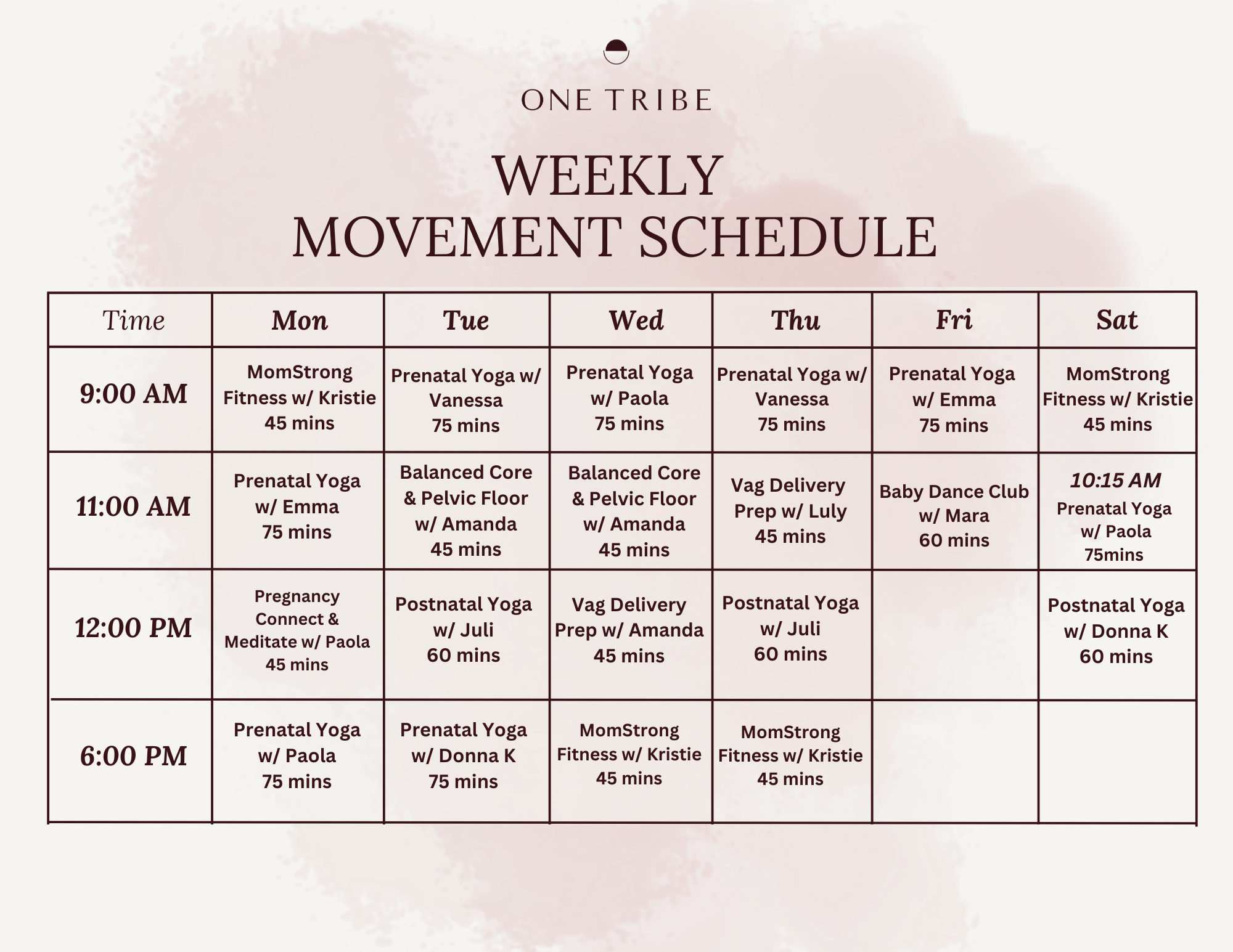 Movement Schedule - May
